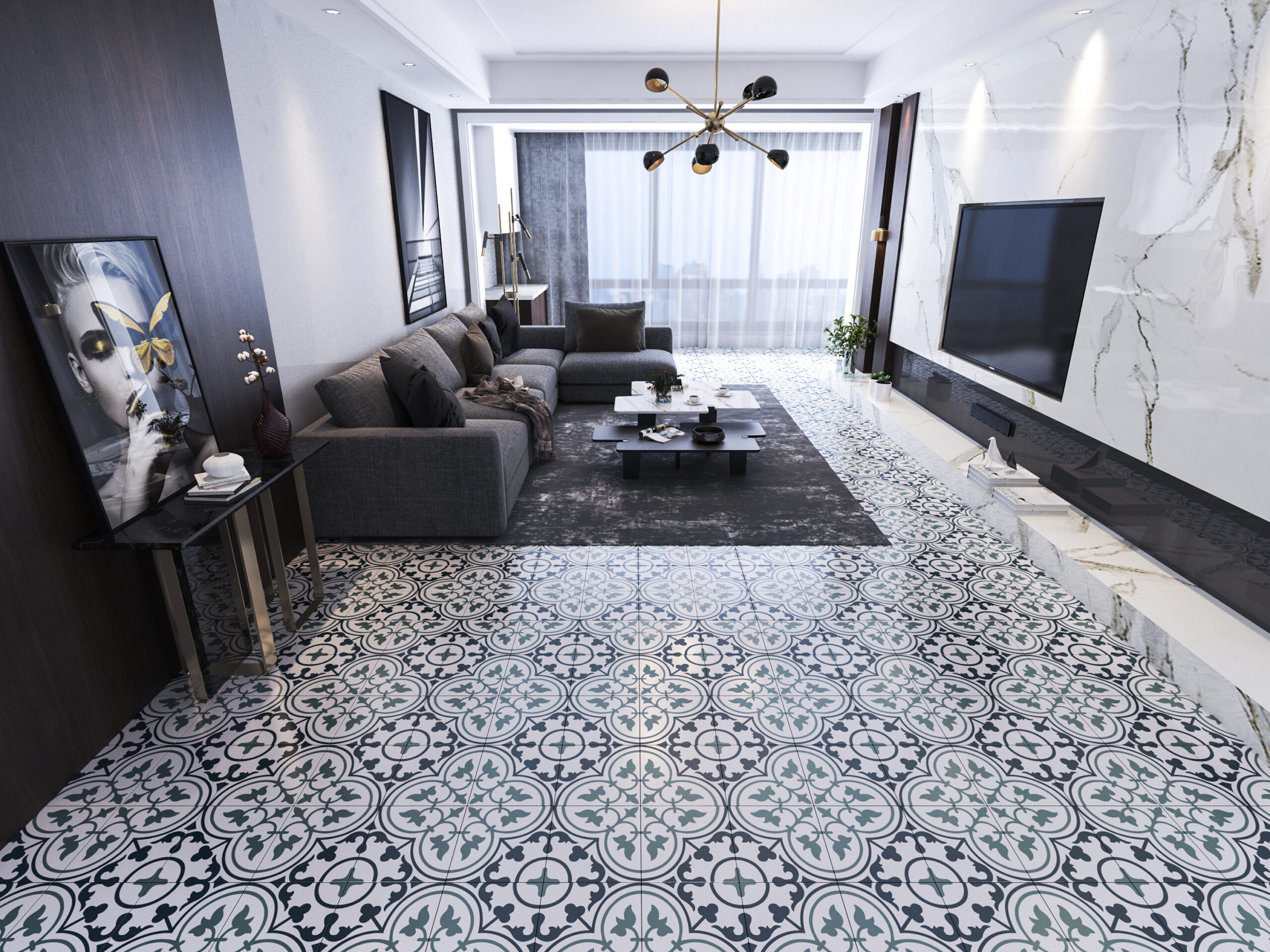 Tiles in Living Room scaled Cement tile Ref. M 102 (F,T,Y,M)
