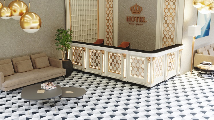 Ref H 2014 BAIXA The magic of hexagonal cement tile in bathrooms and bedroom hexagonal cement tile
